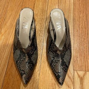 Zara, Snakeskin Mules, Size 7.5 or 38